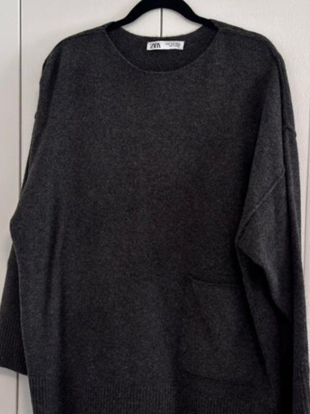 ZARA - Charcoal Gray Oversized Knit Sweater (Pocket Detail)